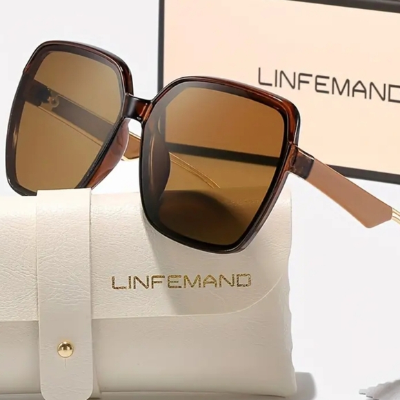 Linfemano Oversized Polygonal Eye Sun Glasses Brown - Picture 1 of 7